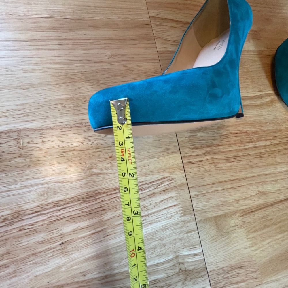 Talbots Teal Blue Suede Pumps Round Toe Stiletto Heels Made in Brazil 10W - Picture 9 of 9